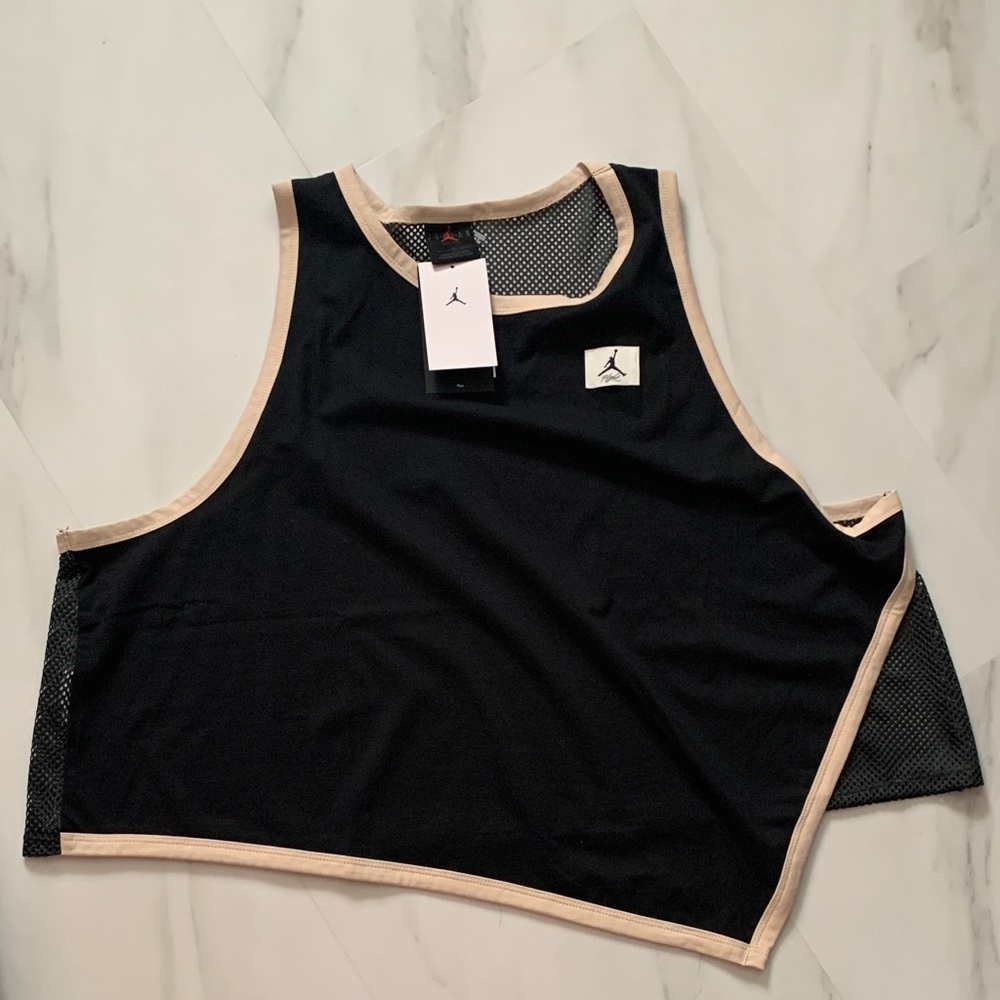NWT- Jordan Black Mesh Cropped Tank with Beige Trim
